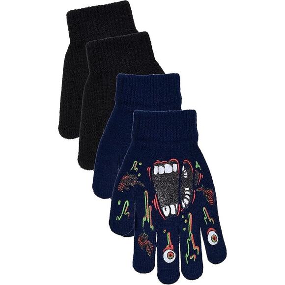 Boys 2 pairs of Gloves: 1-Halloween AND 1-Black (Monster Navy1) - Picture 3 of 3